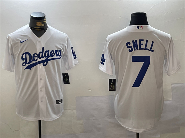 Men's Los Angeles Dodgers #7 Blake Snell White Cool Base Stitched Baseball Jersey Men's Los Angeles Dodgers #7 Blake Snell White Cool Base Stitched Baseball Jersey